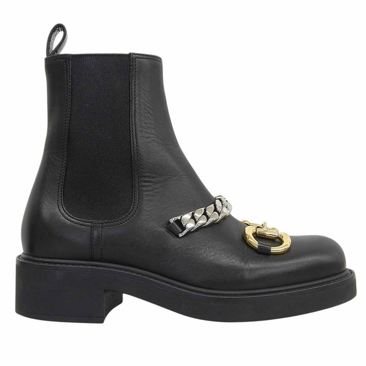 Excellent GUCCI boots Horsebit Gourmet Chain Chelsea black leather 35.5 670393