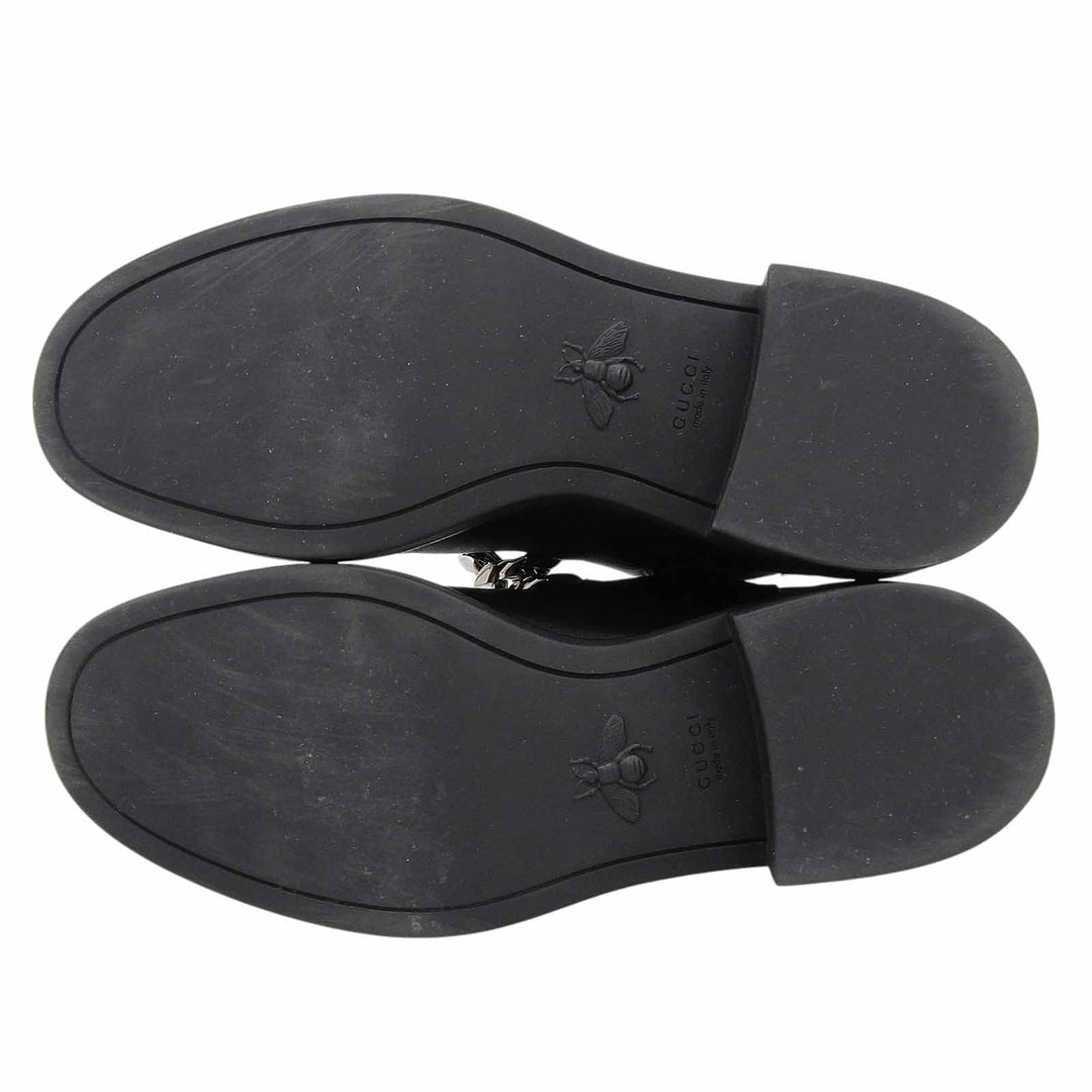Excellent GUCCI boots Horsebit Gourmet Chain Chelsea black leather 35.5 670393