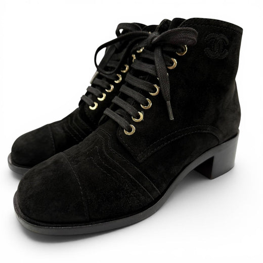 Great CHANEL Ankle boots COCO Mark embroidered sheepskin boots black 35 G33855
