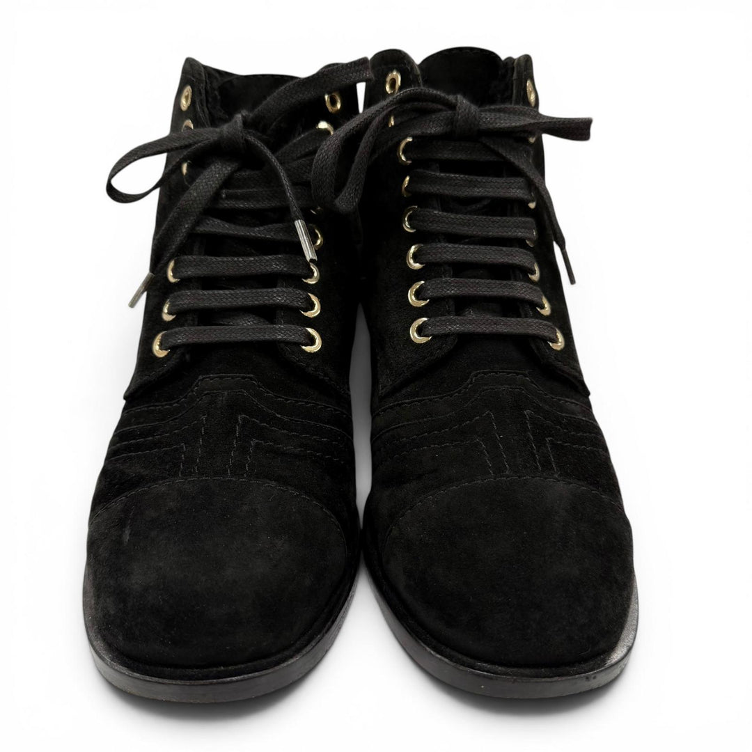 Great CHANEL Ankle boots COCO Mark embroidered sheepskin boots black 35 G33855