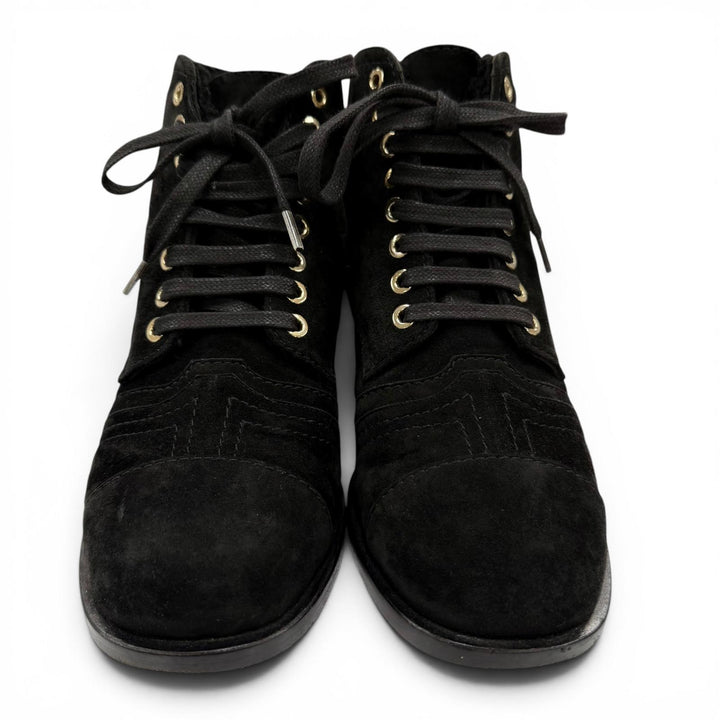 Great CHANEL Ankle boots COCO Mark embroidered sheepskin boots black 35 G33855
