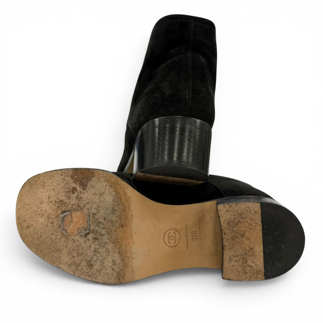 Great CHANEL Ankle boots COCO Mark embroidered sheepskin boots black 35 G33855