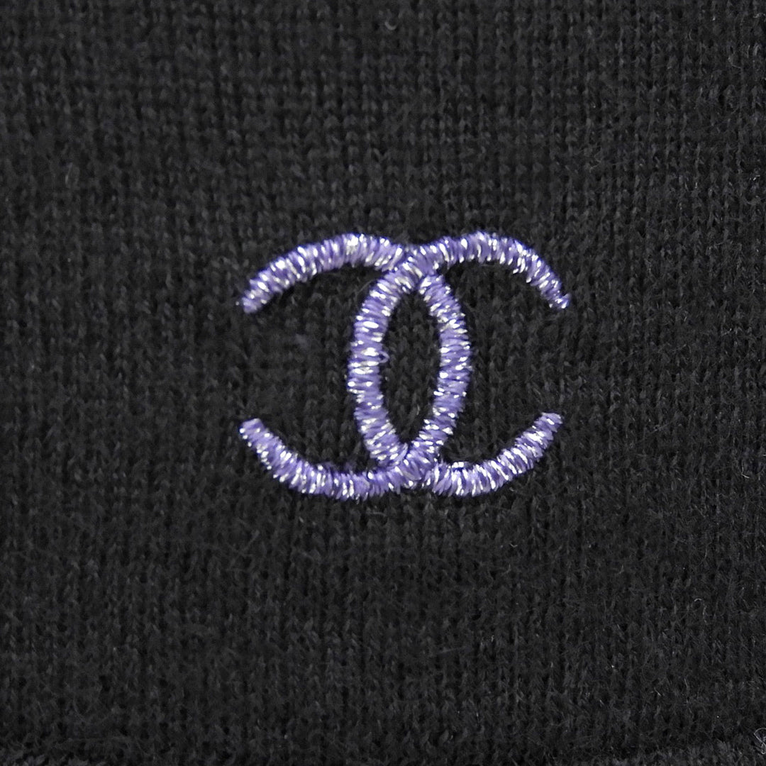 Excellent CHANEL knit COCO Mark embroidered logo sweater black 34 08A P33506