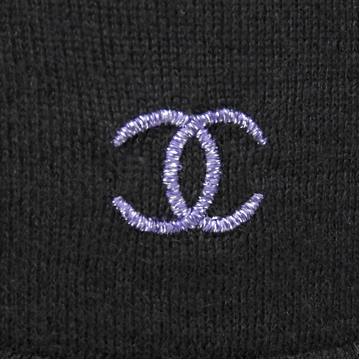Excellent CHANEL knit COCO Mark embroidered logo sweater black 34 08A P33506