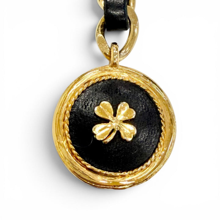 Great CHANEL belt COCO Mark Clover Leather Chain gold leather Women