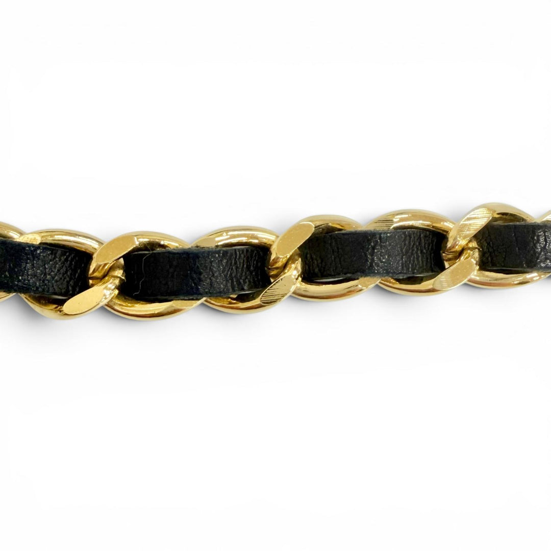 Great CHANEL belt COCO Mark Clover Leather Chain gold leather Women