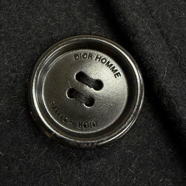 Great Dior HOMME pea coat Logo button double-breasted Charcoal gray