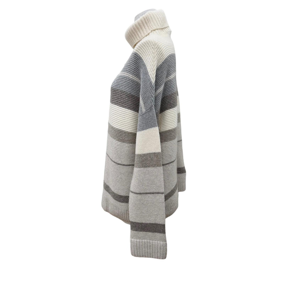Excellent Loro Piana knit Striped Pattern Long-Sleeve Turtleneck cashmere 42