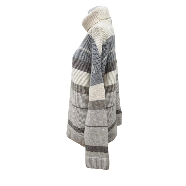 Excellent Loro Piana knit Striped Pattern Long-Sleeve Turtleneck cashmere 42