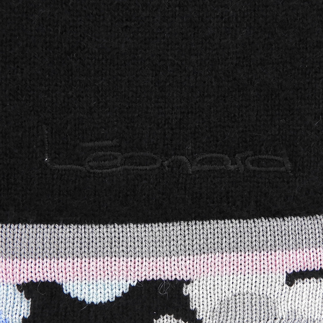Great LEONARD knit Rhinestone Botanical Pattern Sweater black cashmere Women L