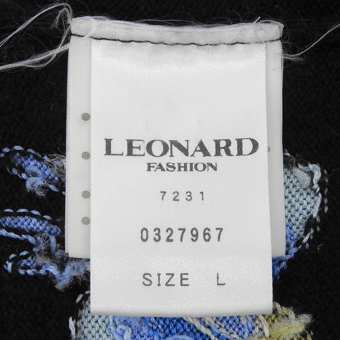 Great LEONARD knit Rhinestone Botanical Pattern Sweater black cashmere Women L