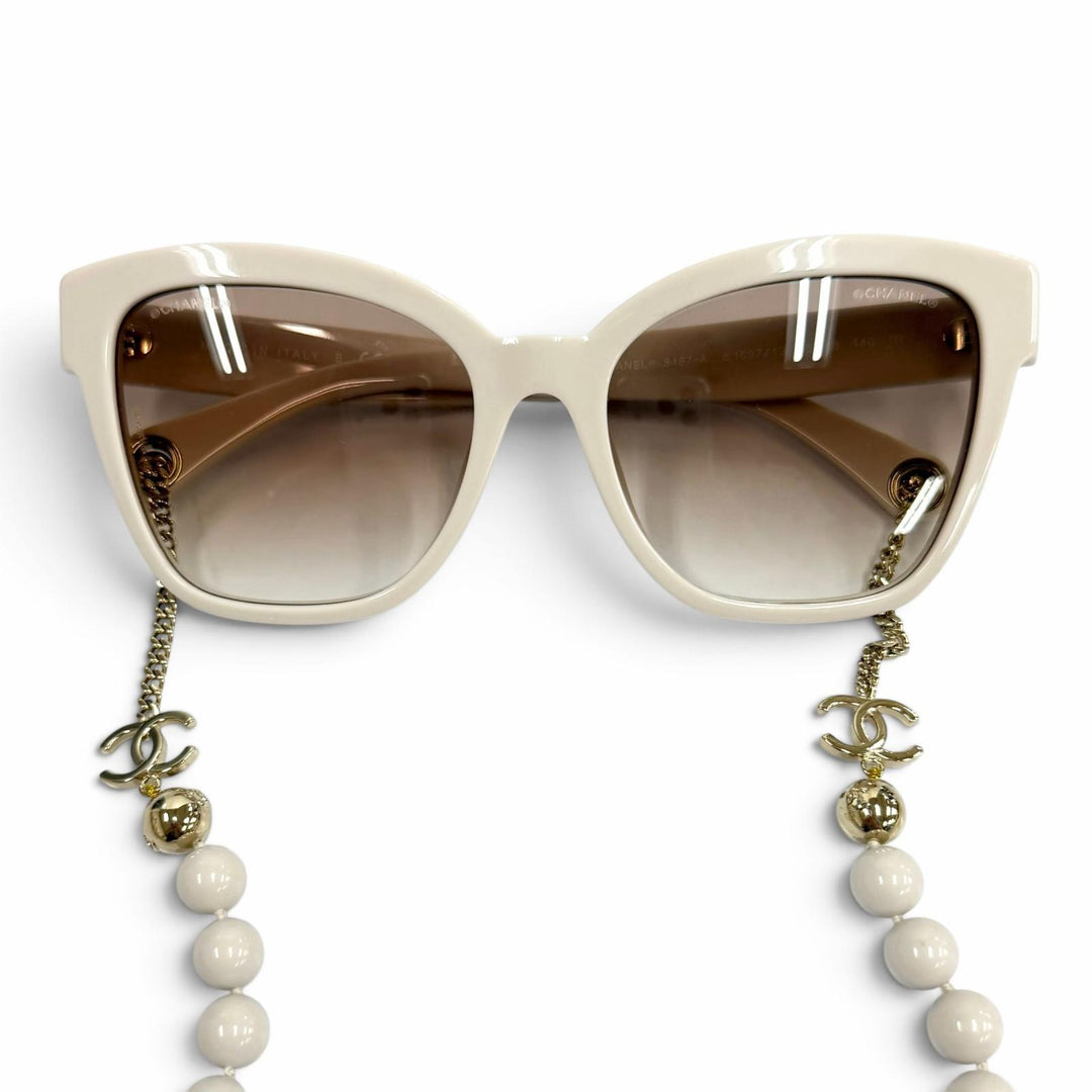 Excellent CHANEL sunglasses COCO Mark Ball Chain included light beige 5487-A