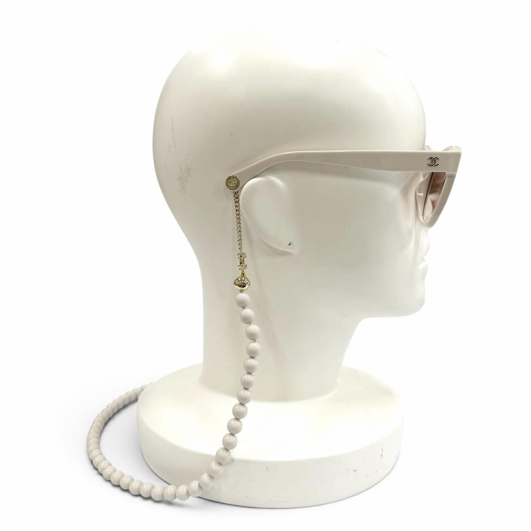 Excellent CHANEL sunglasses COCO Mark Ball Chain included light beige 5487-A