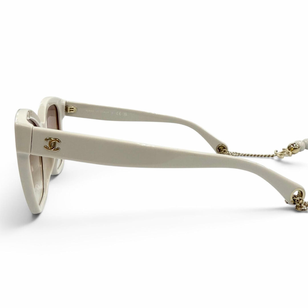 Excellent CHANEL sunglasses COCO Mark Ball Chain included light beige 5487-A