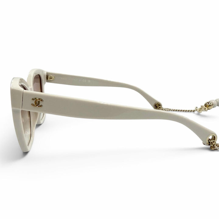 Excellent CHANEL sunglasses COCO Mark Ball Chain included light beige 5487-A