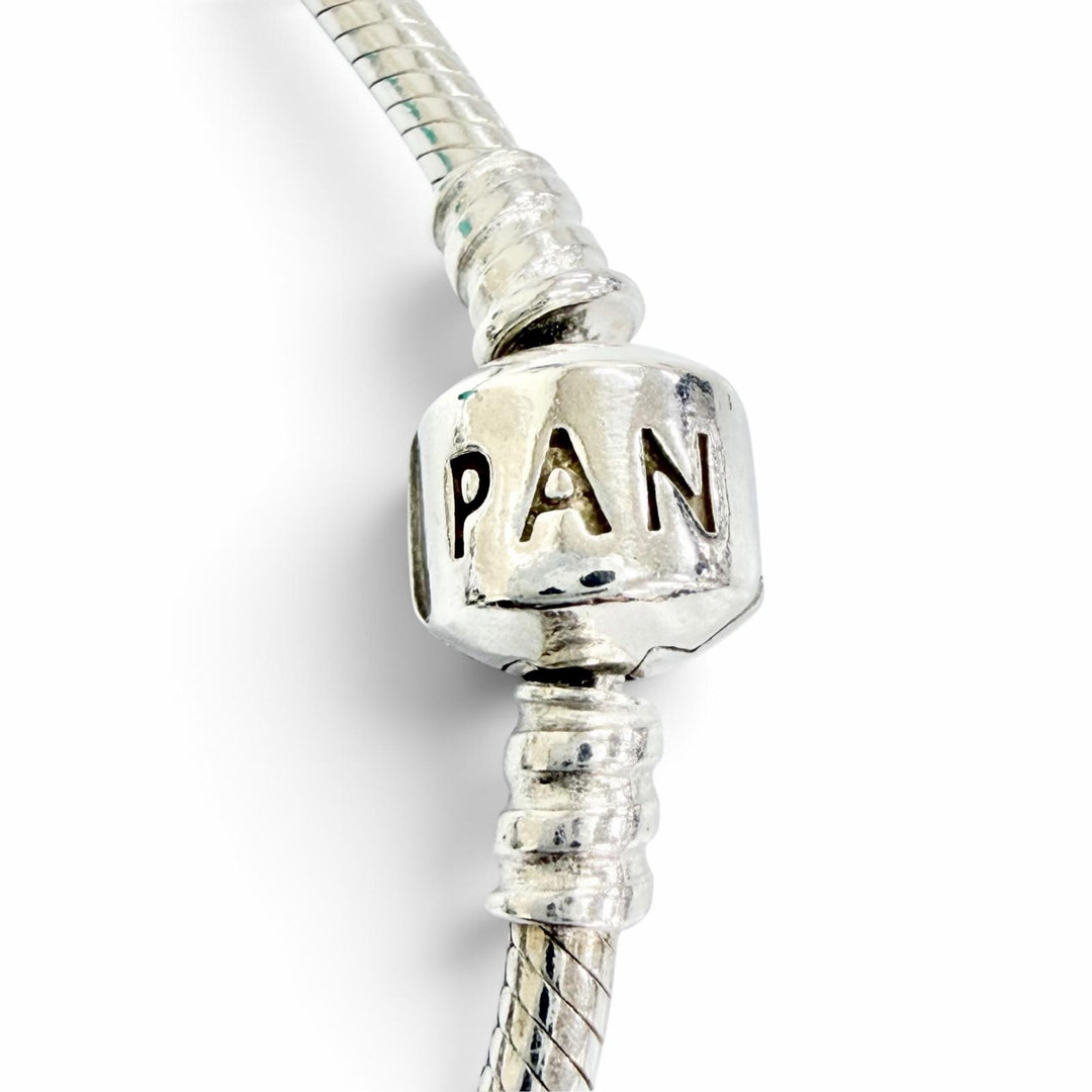 Great PANDORA bracelet Heart Clip Teal Faceted Murano Glass with 5 Charms 925