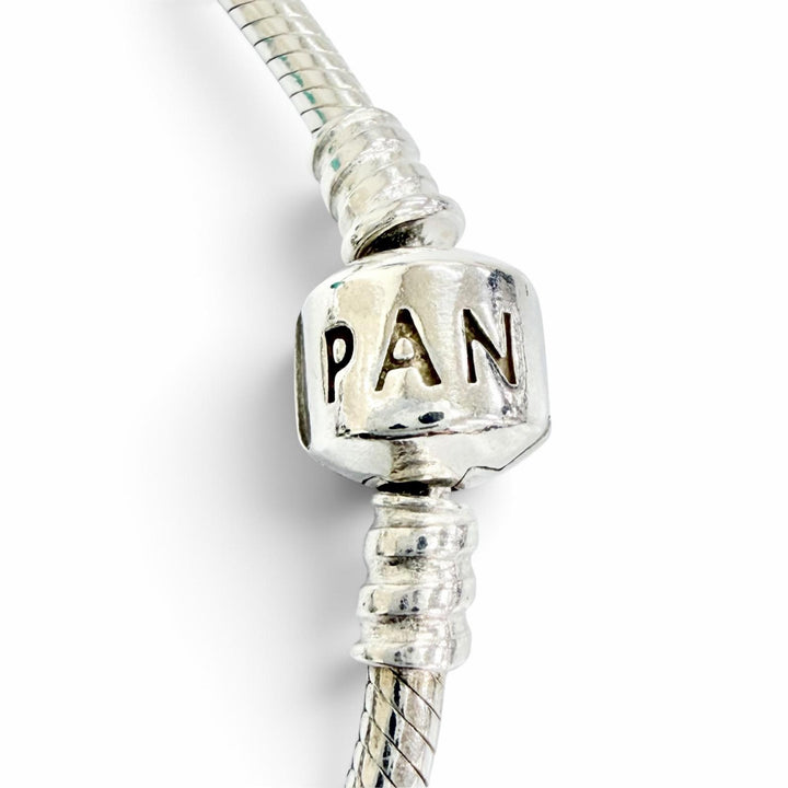 Great PANDORA bracelet Heart Clip Teal Faceted Murano Glass with 5 Charms 925