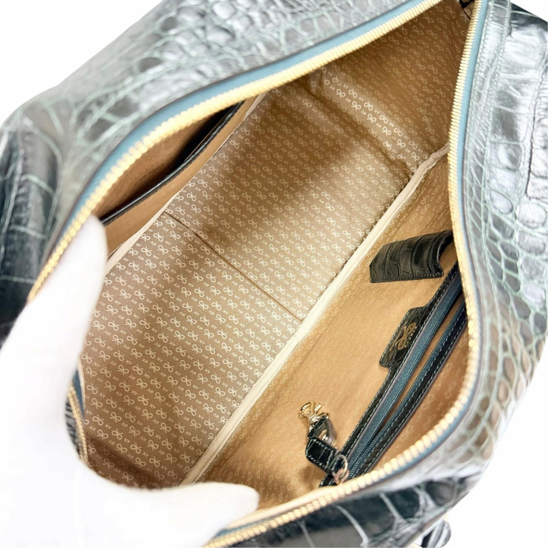 Excellent Anya Hindmarch Crocodile Embossed 2-Way Leather Boston Bag 2111045