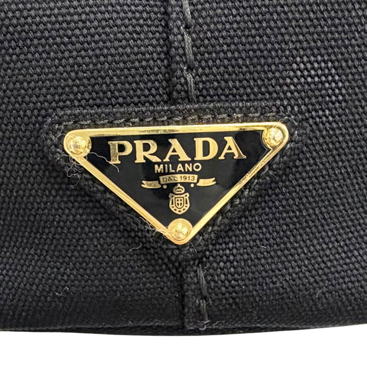 Great PRADA Tote Bag Canapa Triangle logo 2WAY Shoulder black canvas 1BG439