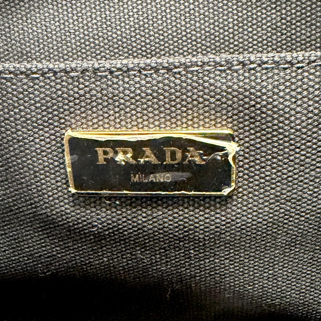 Great PRADA Tote Bag Canapa Triangle logo 2WAY Shoulder black canvas 1BG439