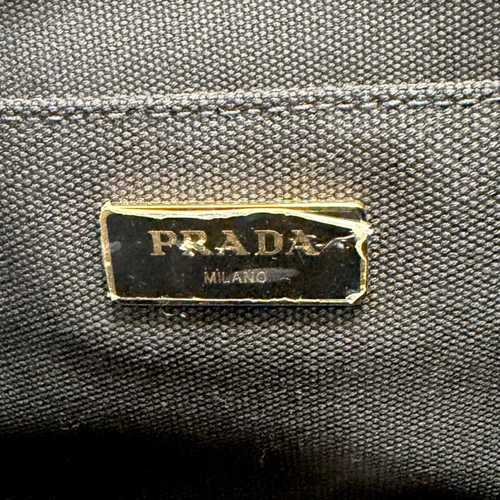 Great PRADA Tote Bag Canapa Triangle logo 2WAY Shoulder black canvas 1BG439