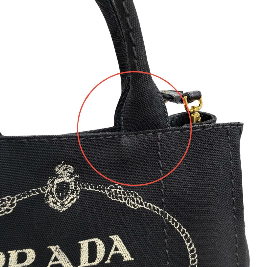 Great PRADA Tote Bag Canapa Triangle logo 2WAY Shoulder black canvas 1BG439