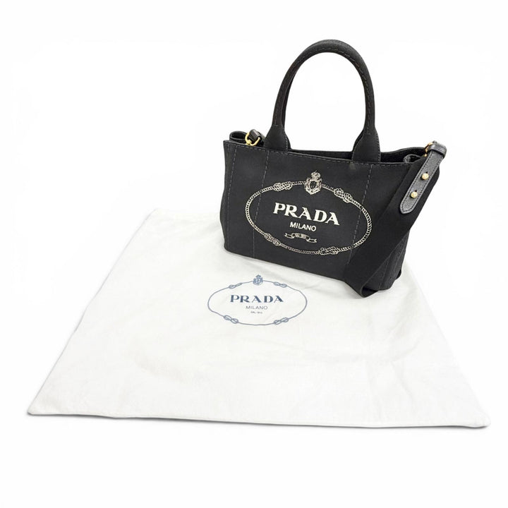 Great PRADA Tote Bag Canapa Triangle logo 2WAY Shoulder black canvas 1BG439