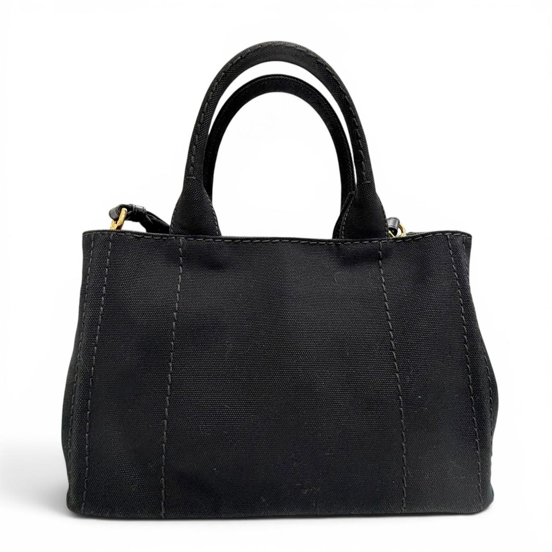 Great PRADA Tote Bag Canapa Triangle logo 2WAY Shoulder black canvas 1BG439