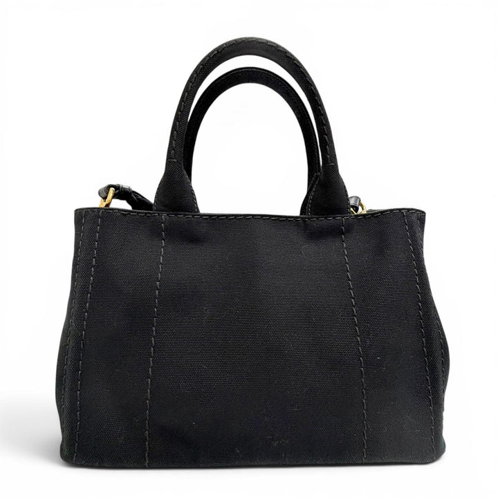 Great PRADA Tote Bag Canapa Triangle logo 2WAY Shoulder black canvas 1BG439