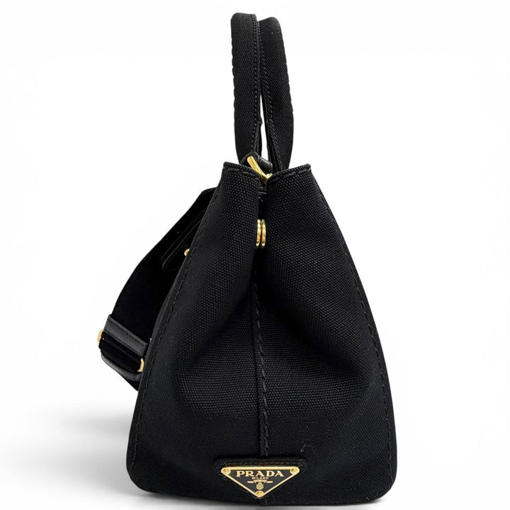 Great PRADA Tote Bag Canapa Triangle logo 2WAY Shoulder black canvas 1BG439