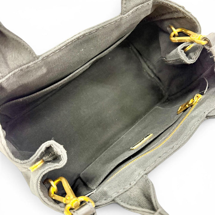 Great PRADA Tote Bag Canapa Triangle logo 2WAY Shoulder black canvas 1BG439