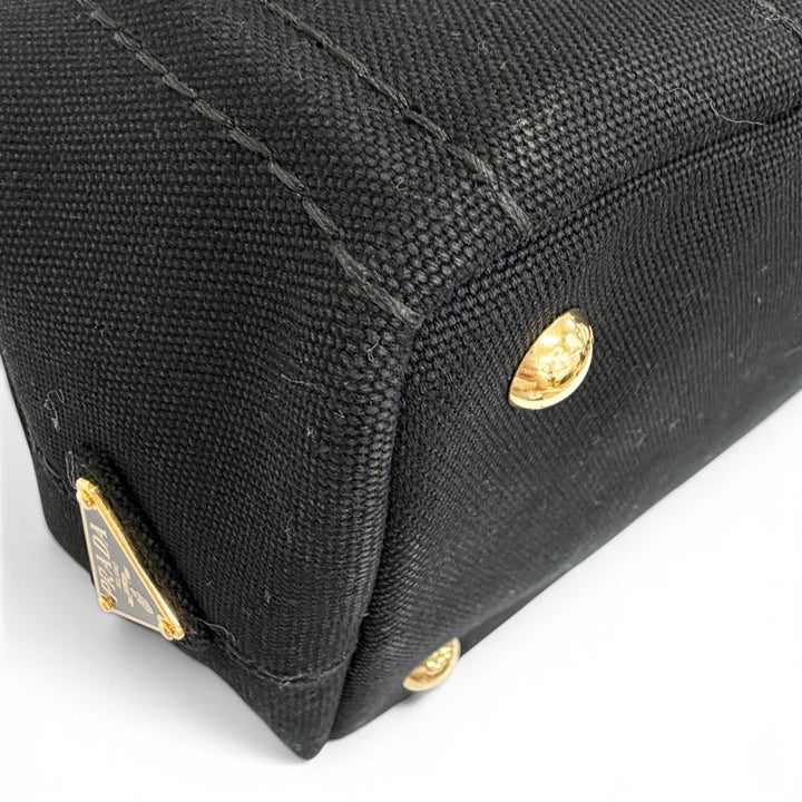 Great PRADA Tote Bag Canapa Triangle logo 2WAY Shoulder black canvas 1BG439