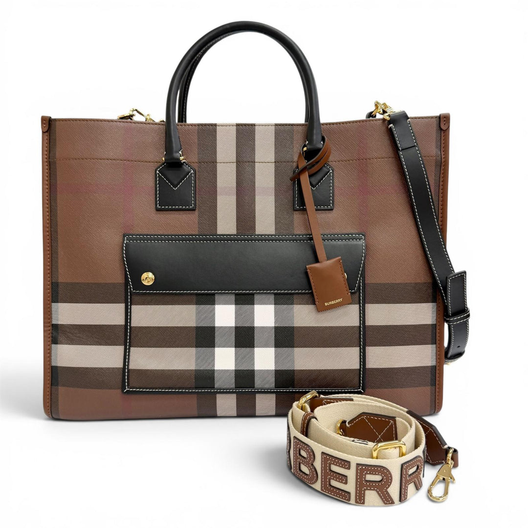 Excellent BURBERRY Medium FREYA TOTE Vintage Check Tote Bag/Shoulder Bag 8069660