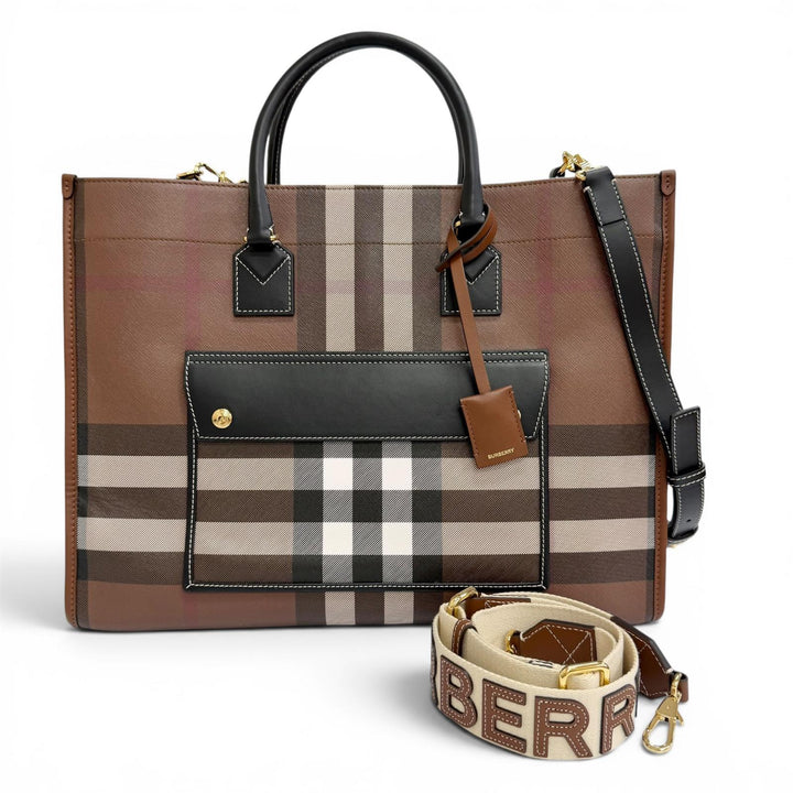 Excellent BURBERRY Medium FREYA TOTE Vintage Check Tote Bag/Shoulder Bag 8069660