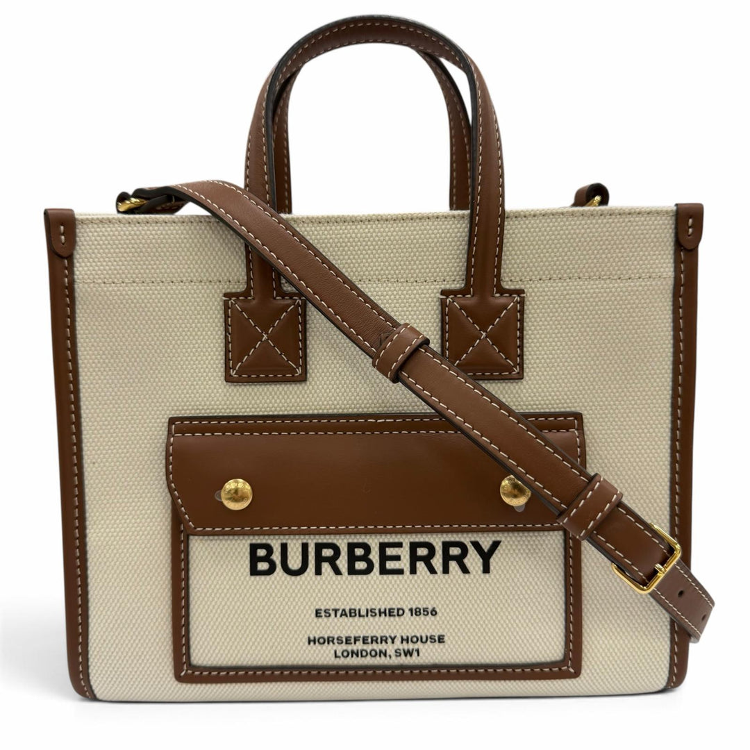 Excellent BURBERRY Shoulder Bag Mini Freya 2way Tote Bag Ivory canvas Women