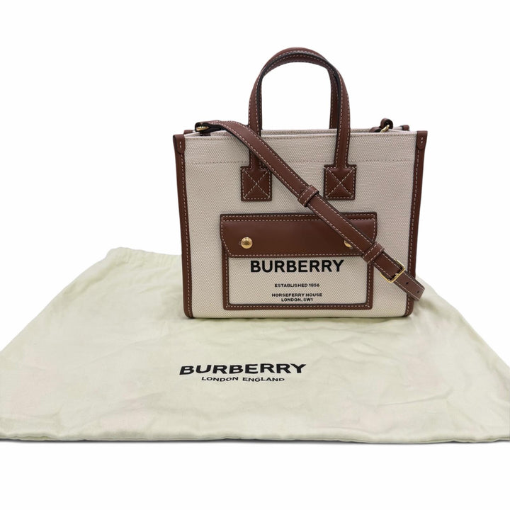 Excellent BURBERRY Shoulder Bag Mini Freya 2way Tote Bag Ivory canvas Women