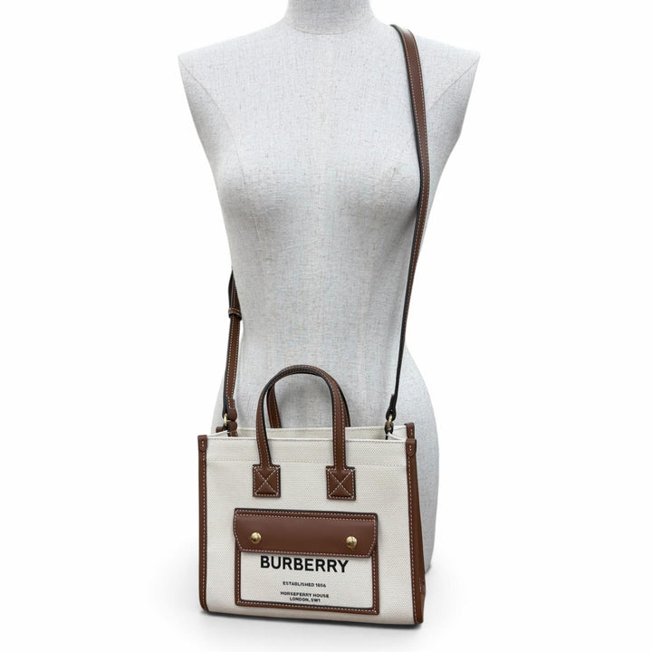 Excellent BURBERRY Shoulder Bag Mini Freya 2way Tote Bag Ivory canvas Women