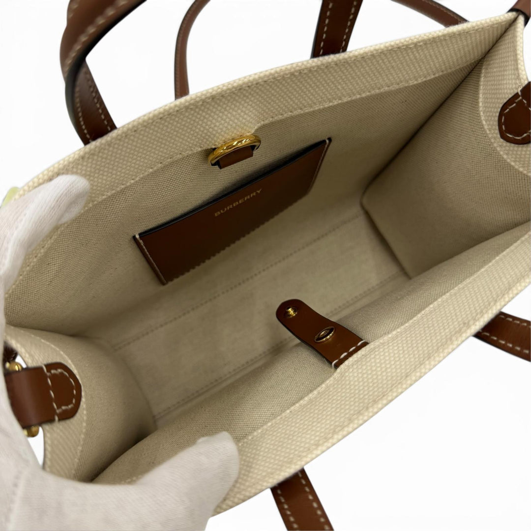 Excellent BURBERRY Shoulder Bag Mini Freya 2way Tote Bag Ivory canvas Women