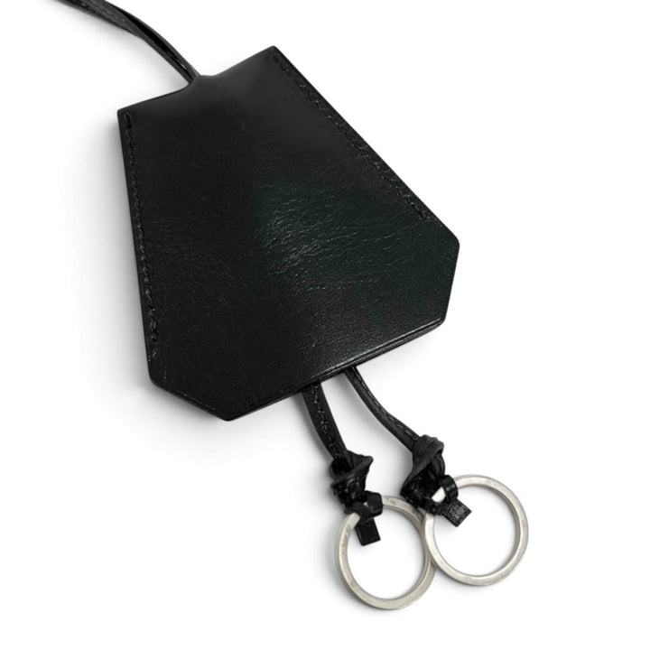 Excellent HERMES Necklace Clochette Keyring black leather mens
