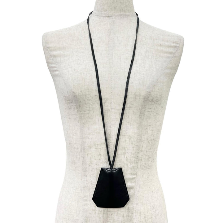 Excellent HERMES Necklace Clochette Keyring black leather mens