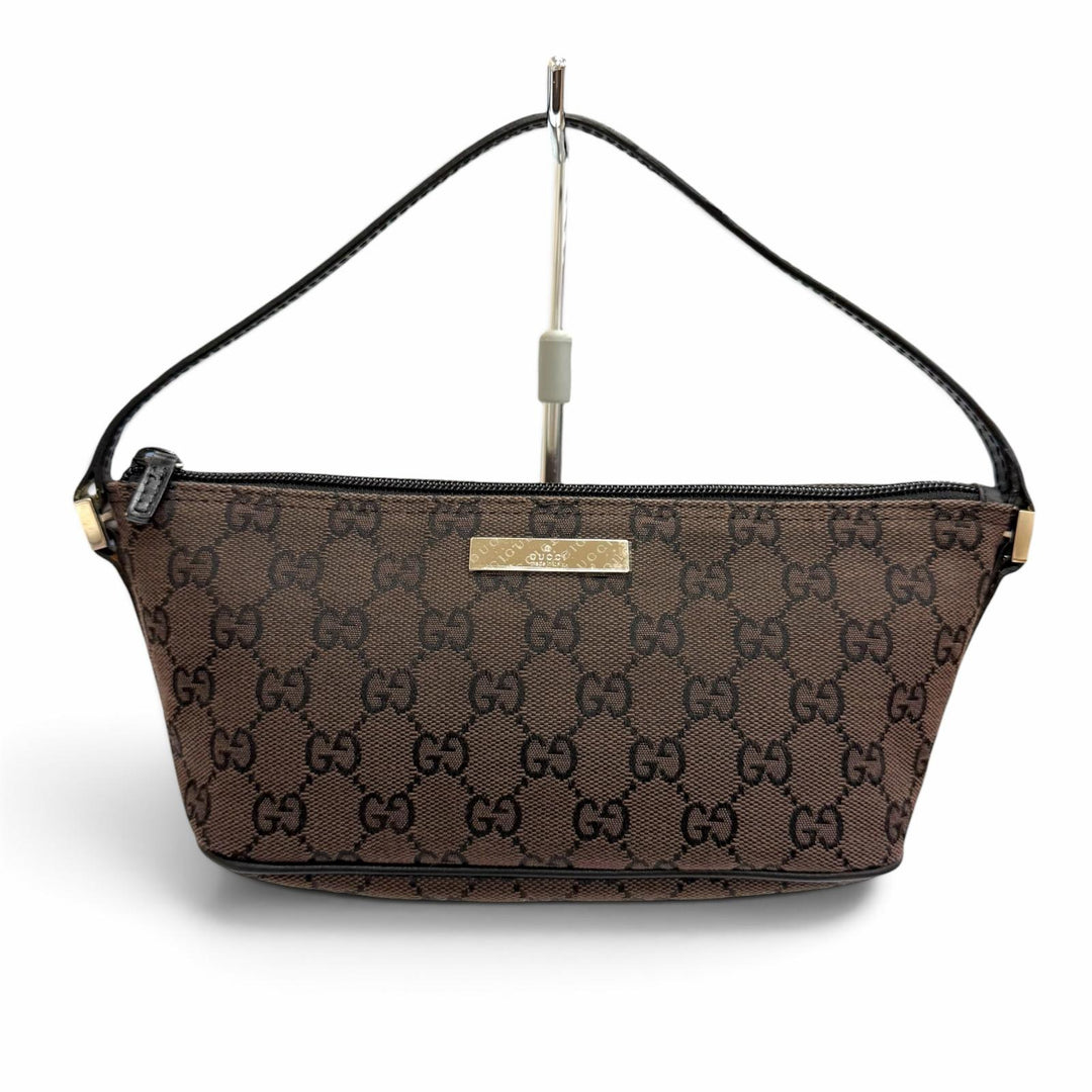 Excellent GUCCI Pouch With logo accessory pouch Dark brown GG canvas 039 1103