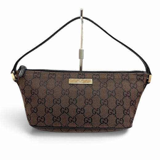 Excellent GUCCI Pouch With logo accessory pouch Dark brown GG canvas 039 1103