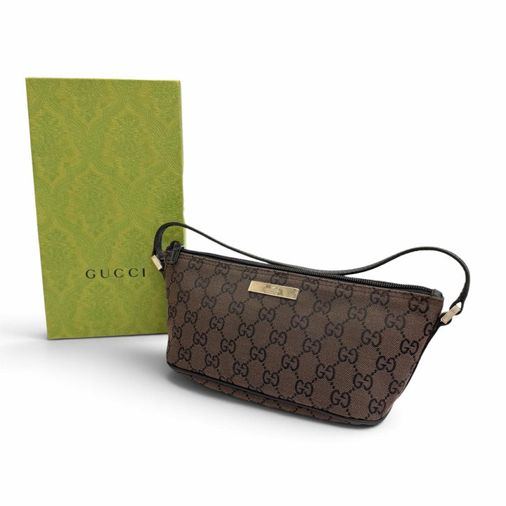 Excellent GUCCI Pouch With logo accessory pouch Dark brown GG canvas 039 1103
