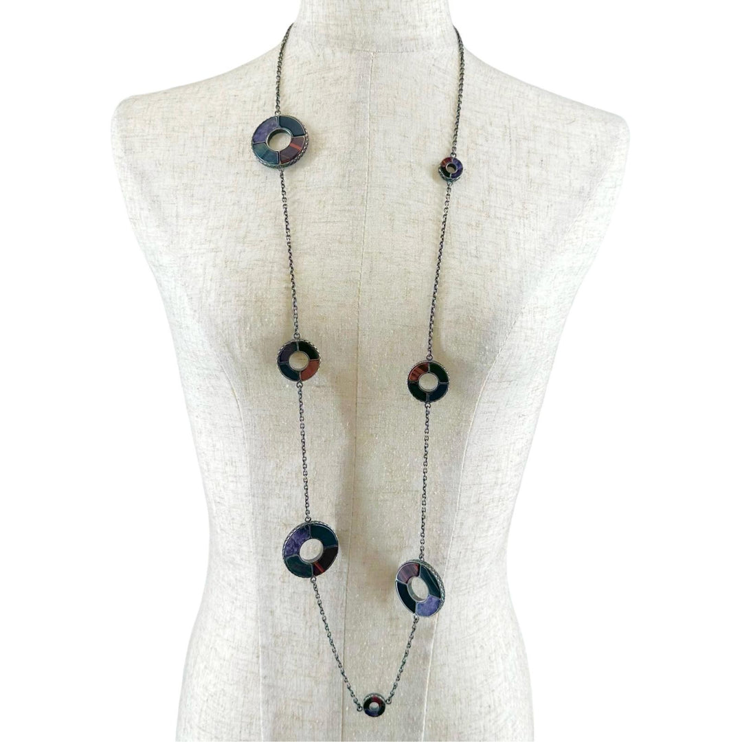 Great BOTTEGAVENETA Necklace Smoked finish, long circle Silver SV925 Women