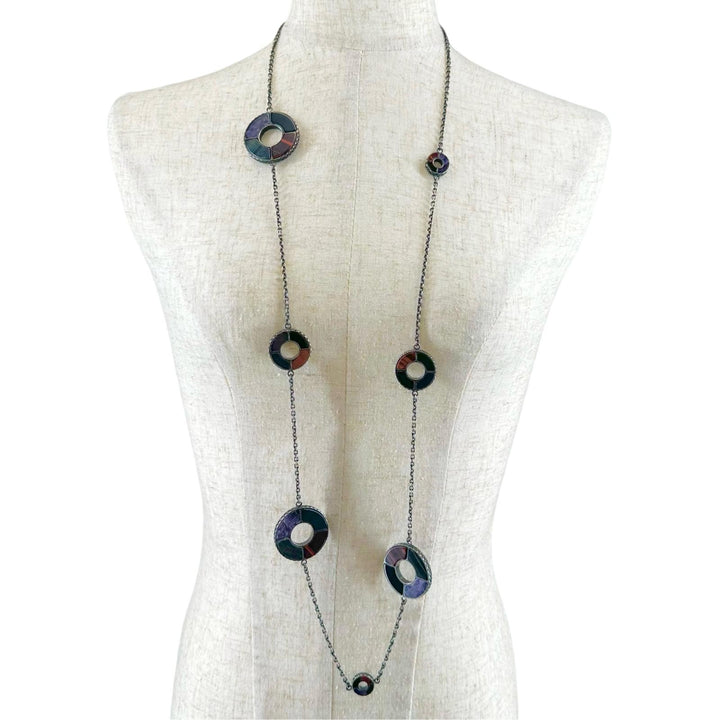 Great BOTTEGAVENETA Necklace Smoked finish, long circle Silver SV925 Women