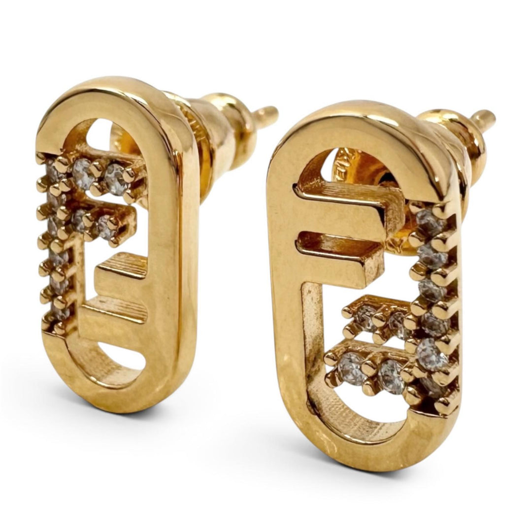 Pristine FENDI Pierce Aurochs Earrings Oval shape, for both ears gold 8AH320