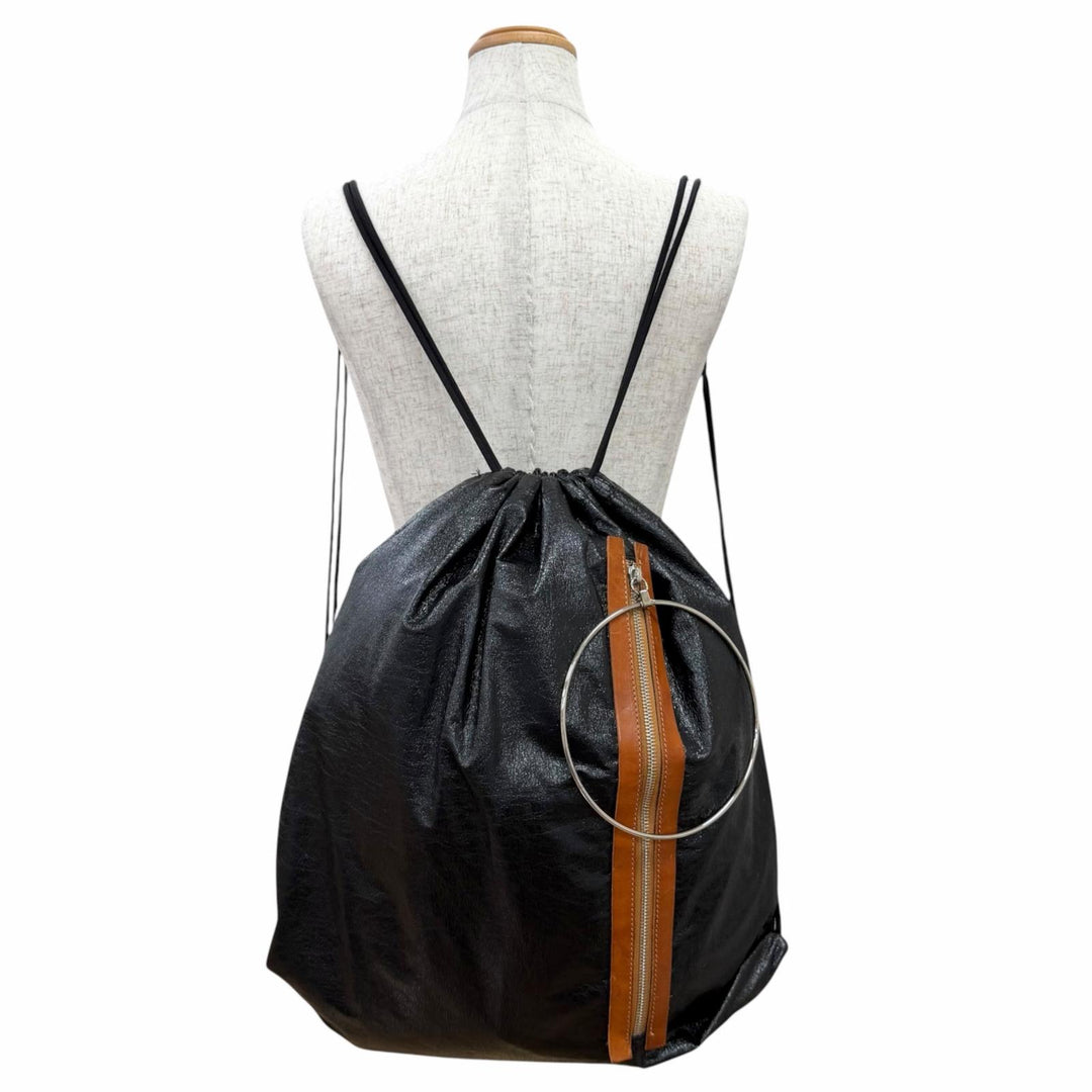 Great MM6 Maison Margiela Ring leather drawstring backpack black S54WA0013