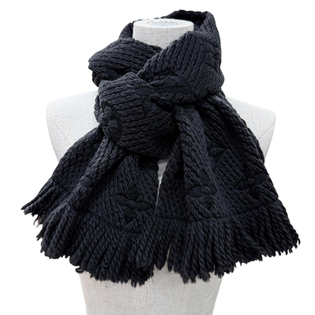 Great LOUIS VUITTON Scarf Esharp Logomania Monogram Black series wool Women