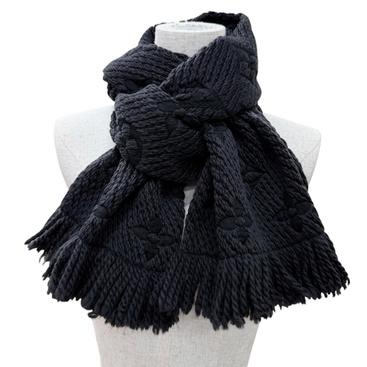 Great LOUIS VUITTON Scarf Esharp Logomania Monogram Black series wool Women