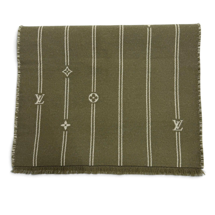 Excellent LOUIS VUITTON Scarf Monogram Stripes khaki wool mens
